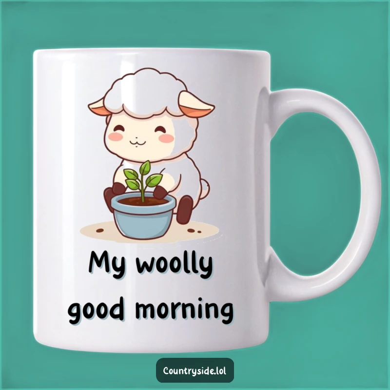Funny Kawaii Sheep Mug: Happy Gardener Character, Perfect Funny Gift for Plant Lovers