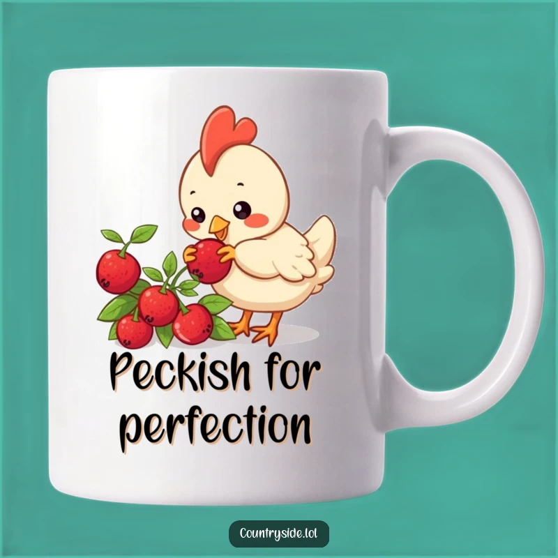 Funny Kawaii Chicken Mug: Curious Berry Pecking Bird - Adorable Humorous Gift