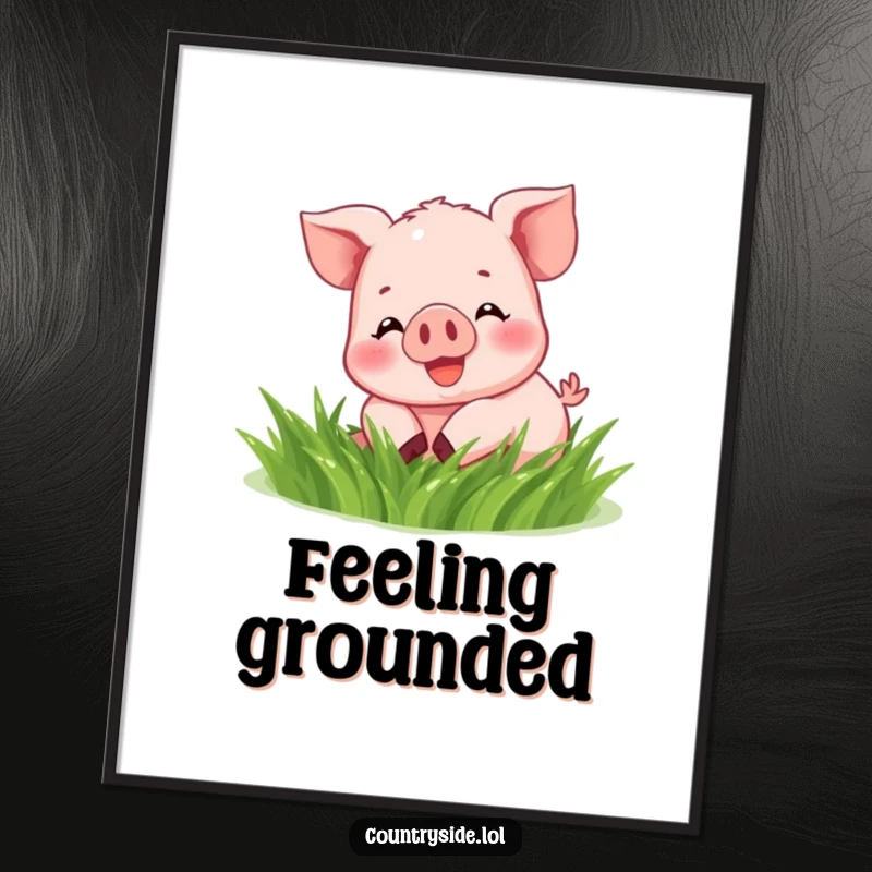 Funny Kawaii piglet character, rendered as digital art, humorously rolling in a vibrant green field.