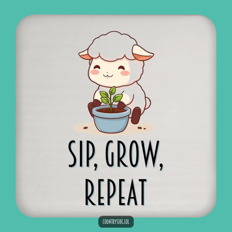 Funny Kawaii Sheep Coaster: Happy Gardener, Protects Surfaces with Humor, Funny Gift