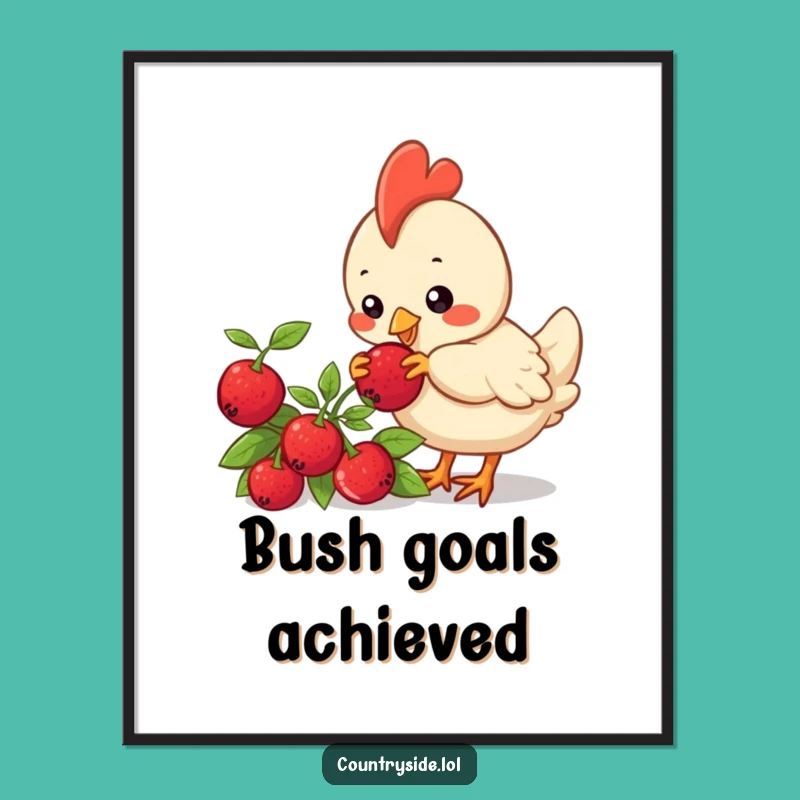 Funny Kawaii Chicken Poster: Curious Berry Bird Art - Humorous Wall Decor Gift