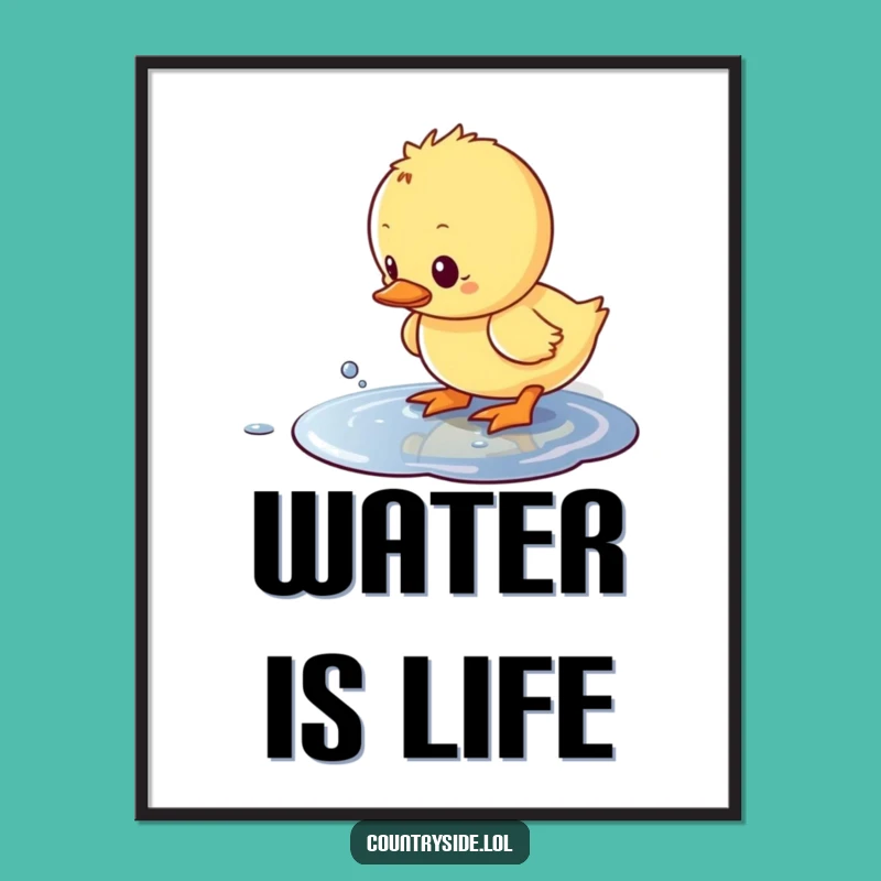 Funny Kawaii Duckling Poster - Humorous Puddle Splash Art for Cheerful Decor Gifts