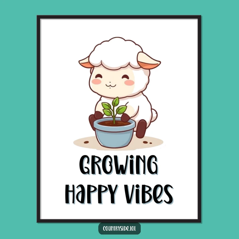 Funny Kawaii Sheep Poster: Happy Gardener Art, Cute Funny Gift for Walls