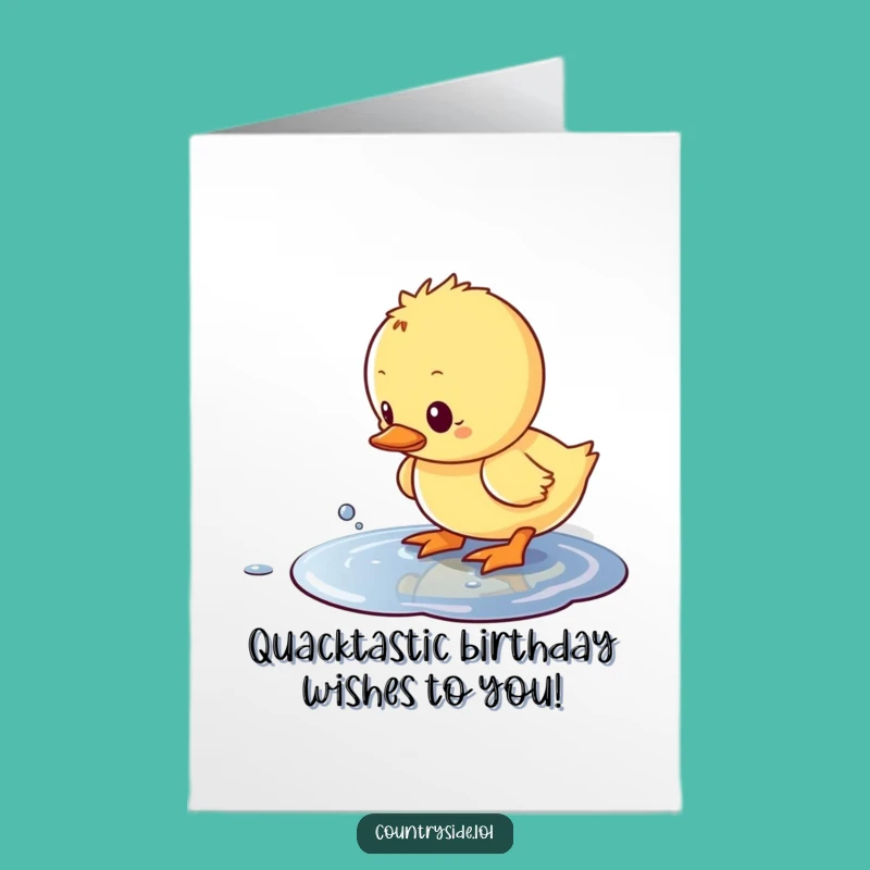 Free Printable Birthday Card: Curious Kawaii Duckling Puddle Fun!, Downloadable Splash