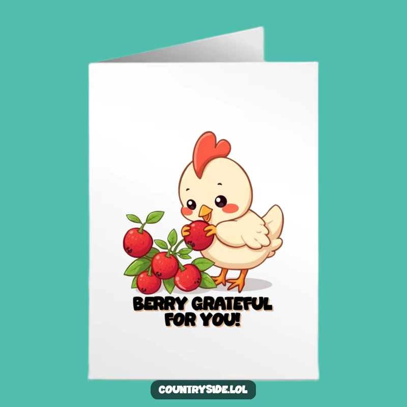 Free Printable Kawaii Chicken Thank You Card: Berry Appreciative Downloadable