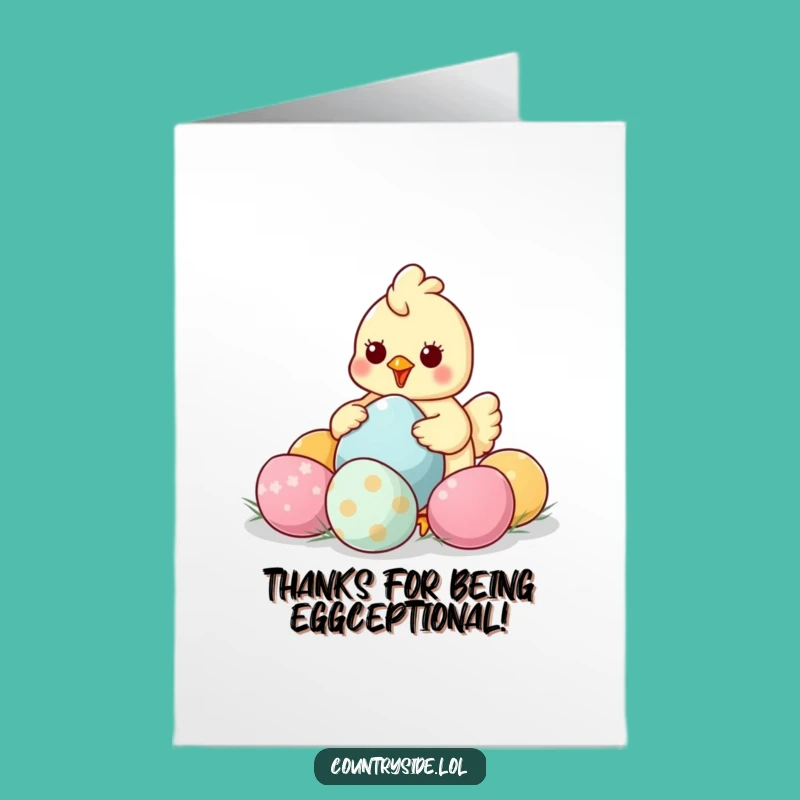 Free Printable Thank You Card: Grateful Kawaii Chicken, Big Egg Thanks!, Downloadable