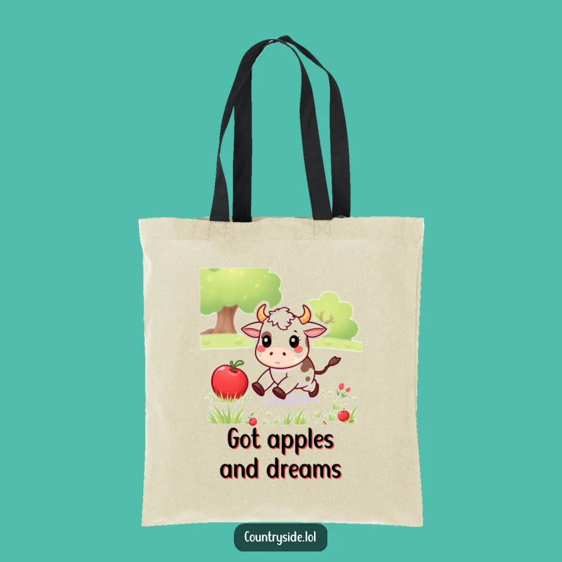 Funny Kawaii Cow Tote Bag: Charming Farm Animal Apple Chase - Practical Humorous Gift